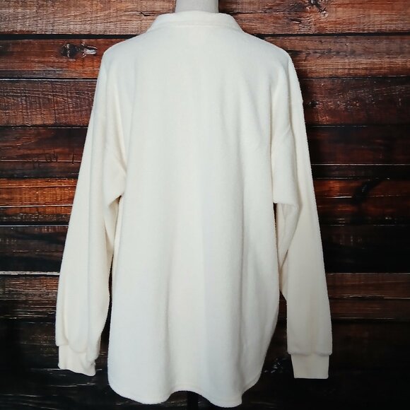 Artisans Vintage Top XL White Terry Fleece Embroidered Moose Button Up USA Made - Picture 5 of 11